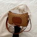 Bolso bandolera retro marrón con patrón de letras S y logo G en relieve - Marrón