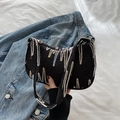 Minimalistische schwarze Damen-Umhängetasche mit bunten gewellten Stickmustern - Schwarz