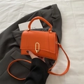 Vibrant orange square handbag with gold oval clasp and detachable shoulder strap - Orange