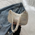 White underarm bag with colorful wave embroidery and textured fabric for spring - White