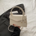 Creamy white PU leather handbag with decorative knot handle and V-shaped envelope flap - Large / White