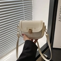 Vintage cream white crossbody bag with lychee texture and gold turn-lock closure - White