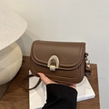 Borsa a tracolla vintage in pelle marrone con elegante fibbia a ferro di cavallo oro - Marrone