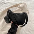 Modische schwarze gewebte Achseltasche mit passender runder Geldbörse für modernes Styling - Schwarz