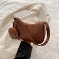 Dunkelbraune Handtasche mit Krokodilprägung und passendem kleinen runden Münzfach - Braun