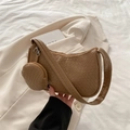 Brown crocodile embossed hobo bag with matching detachable round mini coin purse - Khaki