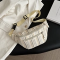 Bolso bandolera de pana en crema con rayas verticales amarillas y azul grisáceo - Amarillo