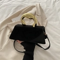 Borsa a tracolla minimalista nera in pelle scamosciata con manico in metallo dorato - Nero