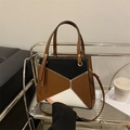 Chic tricolor patchwork shoulder bag with faux crocodile pattern in brown and black - Brown