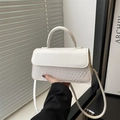 White minimalist crossbody bag with textured leather paneling and top handle - White