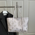 Elegante borsa tote bianco avorio con stampa a farfalla e grande capacità interna - Cachi