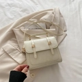 French vintage small square bag in off-white PU leather with gold hardware - White