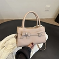 Minimalist beige handbag with bow knot and metal buckles for women in tote style - Khaki