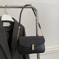 Retro black crocodile pattern shoulder bag with gold hardware and chain strap accents - Black