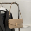 Beige crocodile embossed square shoulder bag with golden metallic clasp and chain strap - Khaki