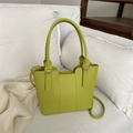 Fashionable grass green faux leather tote bag with top handle and gold hardware detail - Green