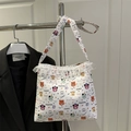 Sac cabas en toile blanche avec motifs oursons mignons et bordure en dentelle - Style 2