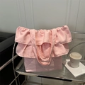 Sac fourre-tout rose avec bords à volants décoratifs et bandoulières décontractées - Rose