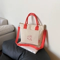Sac seau en toile crème avec bandoulière orange et illustration d'ours mignon - Orange