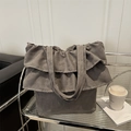 Sac fourre-tout décontracté en toile gris fumé avec volants et grande capacité d'accueil - Gris clair