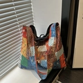 Bohemian patchwork tote bag with ethnic patterns and fashion label in casual style - Colorful
