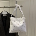 Sac fourre-tout en toile blanche avec motifs animaux mignons et bordures en dentelle - Style 4