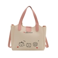 Chic cream and pink oversized tote bag featuring cute puppy prints and brand logo - Pink