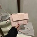 Pink woven square crossbody bag with textured leather and thin strap for women - Pink