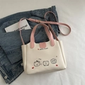 Chic beige handbag with pink straps and cute cartoon bear print in variant style - Pink