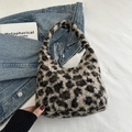 Stylish hobo style leopard print plush handbag for women with soft faux fur texture - Gray