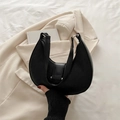 Minimalist black crescent hobo shoulder bag with matte leather and silver hardware - Black