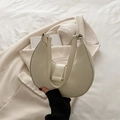 Minimalist cream white crescent hobo bag in smooth faux leather with stylish buckle - White