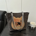 Sac fourre-tout gris foncé avec écusson de chat de dessin animé et broderie - Gris