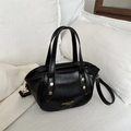 Minimalist black bucket bag with gold studs and detachable shoulder strap in faux leather - Black