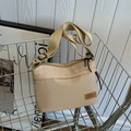 Beige nylon crossbody bag with wide strap in a minimalist square design for daily use - Khaki