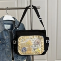 Black nylon Ita-bag with large transparent PVC window for decorative anime badges - Black