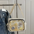 Beige Ita Bag with a transparent window featuring a yellow ribbon and pearl decor - White