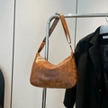 Vintage brown oil wax leather hobo bag with fashion embossing for women's daily style - Brown