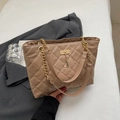 Khaki quilted tote bag with golden chain strap and a delicate deer pendant detail - Khaki