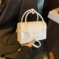 White mini PU leather flap handbag with gold metal snaps and detachable shoulder strap - White