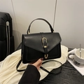 Modern black crossbody square bag with golden U-shaped hardware and top handle - Black