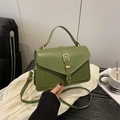 Retro green matte PU leather square bag with gold buckle and adjustable strap - Green