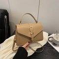 Sac à main carré chic en simili cuir kaki avec boucle en métal et poignée supérieure - Kaki
