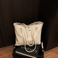 Minimalist ivory white lychee grain leather tote bag with elegant thin shoulder straps - White