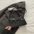 Minimalist black faux leather square handbag with top handle and detachable shoulder strap - Black