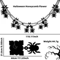 Detail of 3-meter Halloween spider honeycomb garland showing dimensions and web design - Spider Style Garland