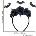 Dimensioni dettagliate del cerchietto di Halloween con rose nere, pipistrelli e peso - Pipistrello fiore nero