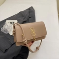 Minimalist beige leather crossbody bag with golden metal buckle and knotted strap detail - Khaki