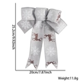 Nœud de Noël en lin argenté avec flocons de neige et rennes marron, taille 25 cm - Nœud Renne Flocon de Neige Gris