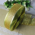Detail of 2m gold glitter mesh ribbon with metallic wired edges for gift wrapping - 2m Overlock Irregular Mesh Gold Ribbon